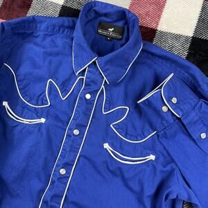 Western Express Shirt Mens M Blue Pearl Snap Smile Pocket Cowboy Rockabilly VTG